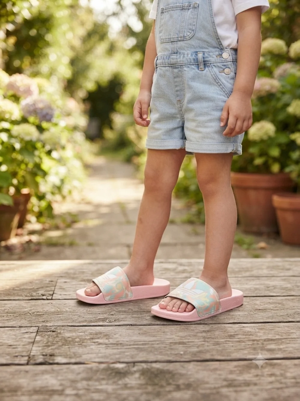 NWT❤️Adidas Kids Pink Slide Sandals with Pastel Print sz6